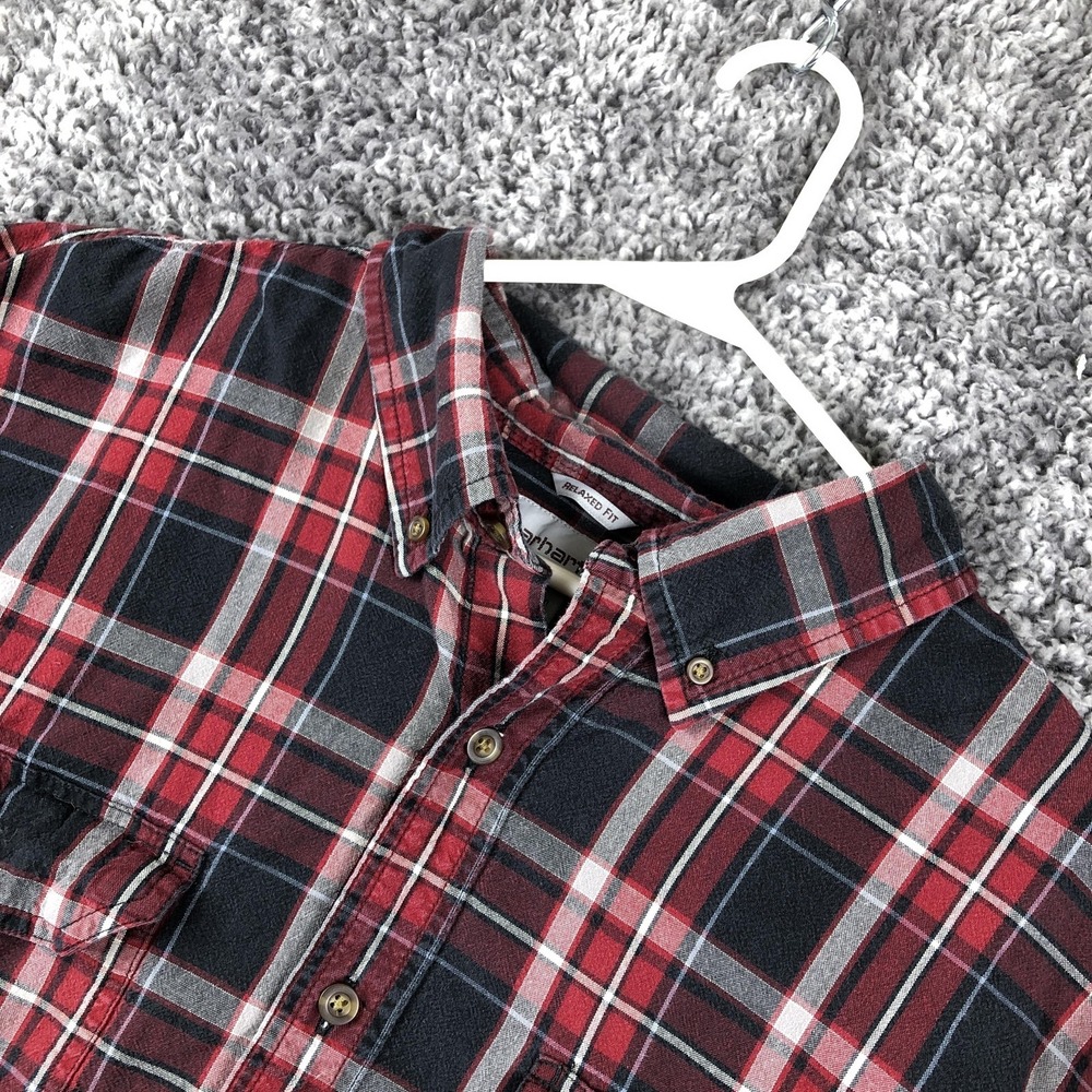 Carhartt Shirt Mens 2XL Red Plaid Flannel Long Sleeve Button Up Casual Workwear